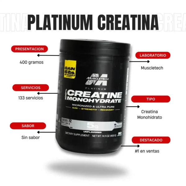 Platinum 100% Creatine Muscletech 400 GR - Imagen 4
