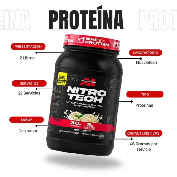 Proteína Nitro Tech Protein 2 Libras Muscletech - Imagen 4