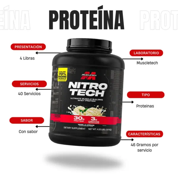 Proteína Nitro Tech Protein 4 Libras Muscletech - Imagen 4