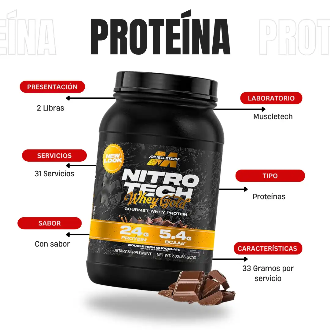 Proteína Nitro Tech Whey Gold 2 Libras Muscletech - Imagen 2