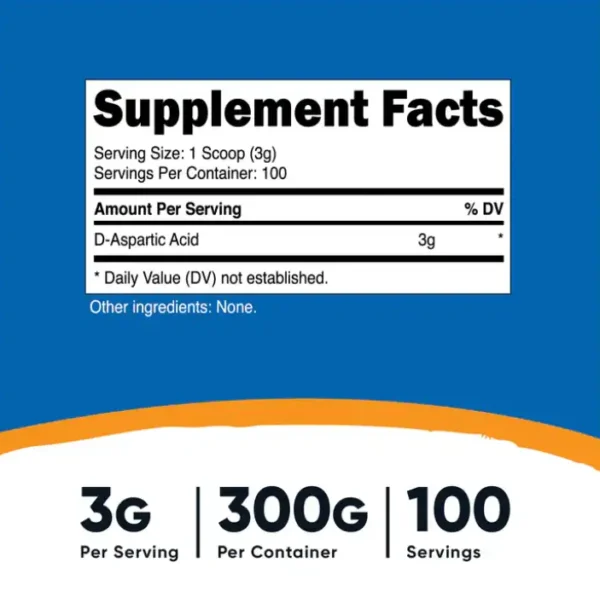 Acido D- Aspartico 100 Servicios Nutricost - Imagen 2