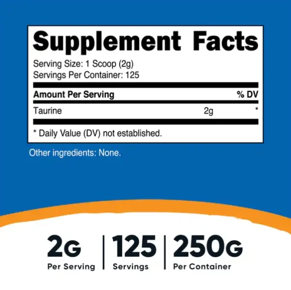 Taurina 2g 125 Servicios Nutricost - Imagen 2
