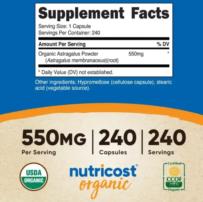 Astragalus 240 Capsulas Nutricost - Imagen 2