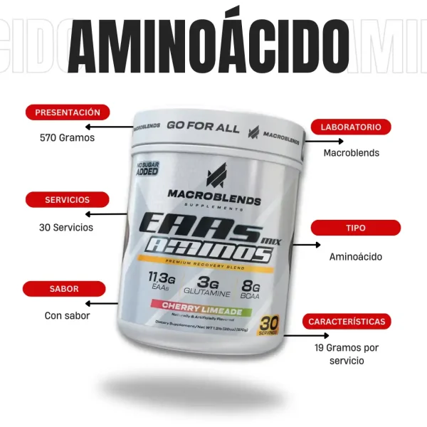 Eaa's Mix Aminos 30 Servicios Macroblends - Imagen 4