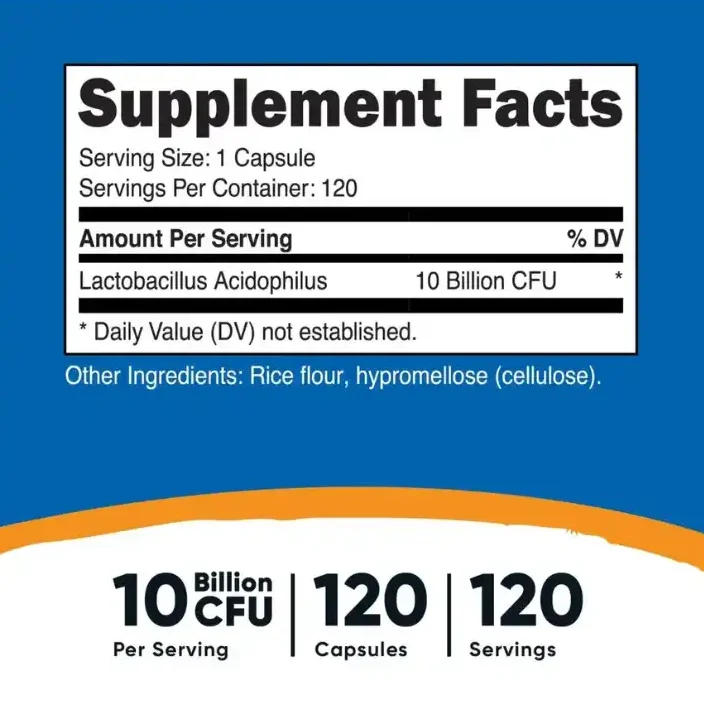 Lactobacillus Acidophilus 120 Capsulas Nutricost - Imagen 2