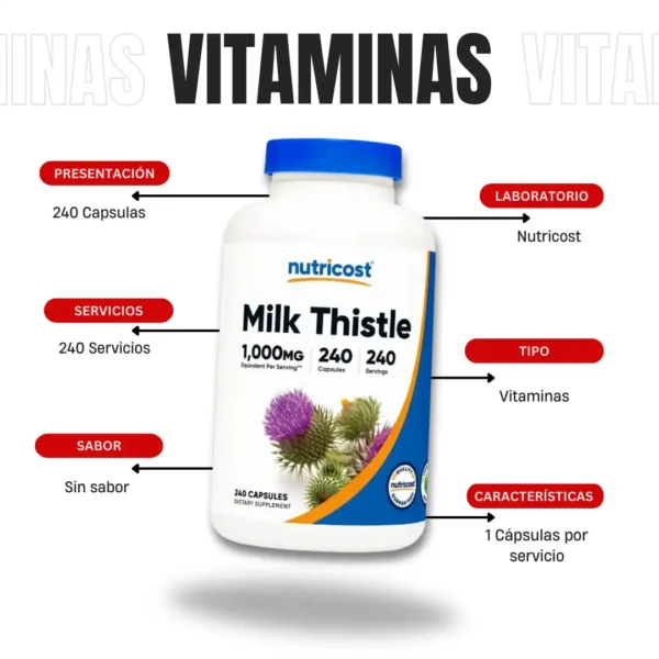Silimarina Milk Thistle 240 Capsulas Nutricost - Imagen 4