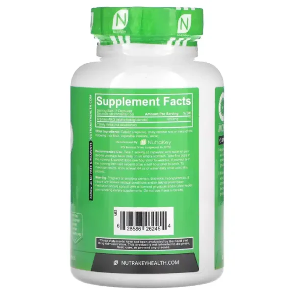 Arginina 100 Capsulas 1000 Mg Nutrakey - Imagen 4