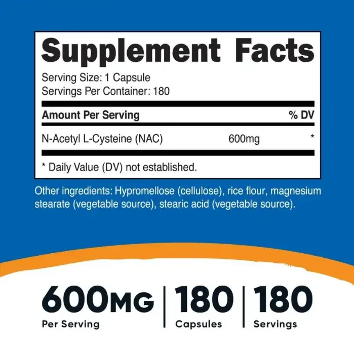 NAC N-Acetilcisteina 600 Mg 180 Capsulas Nutricost - Imagen 4