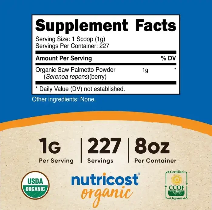 Saw Palmetto Polvo Organico 8 Onzas Nutricost - Imagen 4