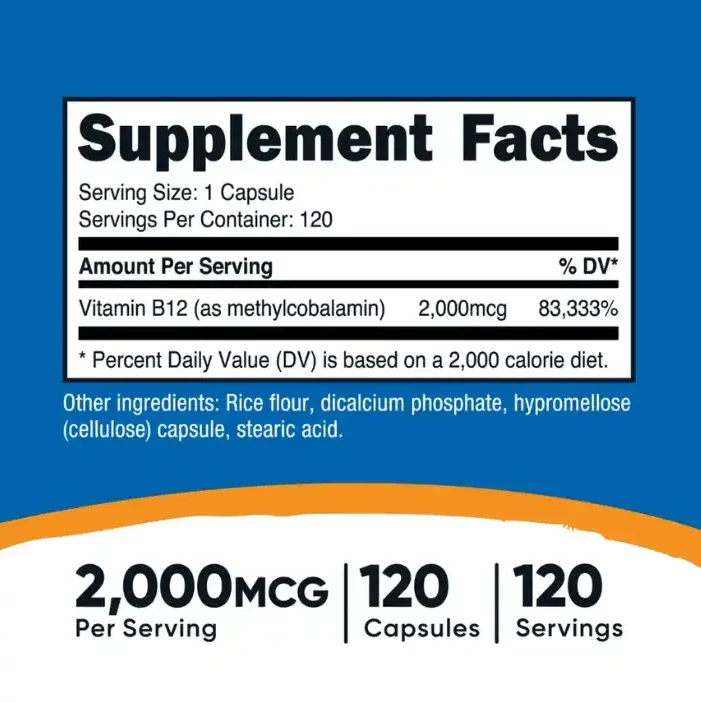 Vitamina B12 2000 Mcg 120 Capsulas Nutricost - Imagen 4