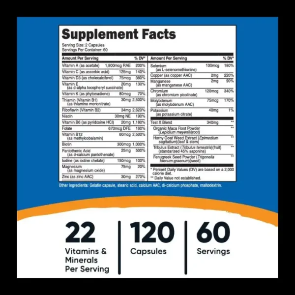 Multivitamin For Men 120 Capsulas Nutricost - Imagen 2