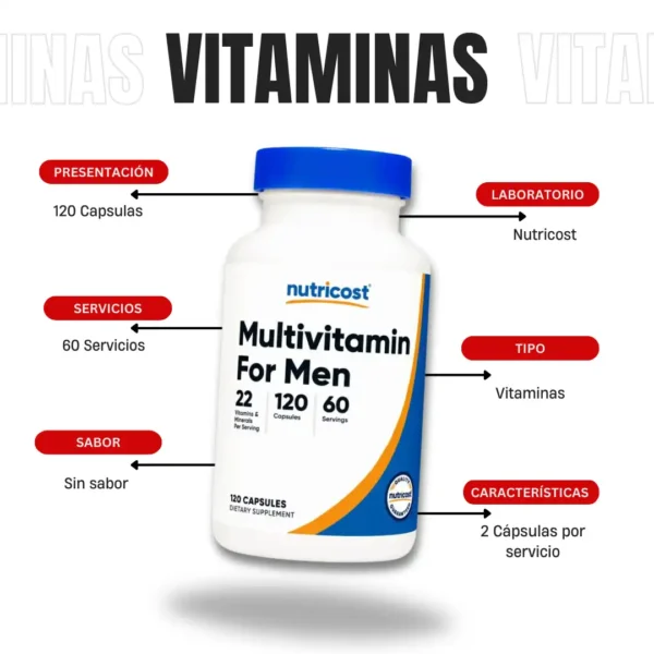 Multivitamin For Men 120 Capsulas Nutricost - Imagen 4