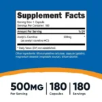 Tabla- Acetyl L-carnitina 180 Capsulas Nutricost