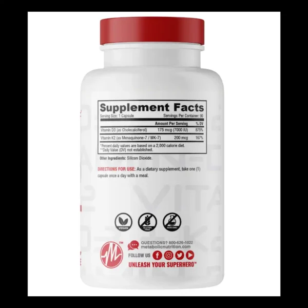 Vitamina D3 +K2 90 Capsulas Metabolic Nutrition - Imagen 2