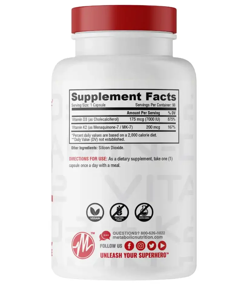 Vitamina D3 +K2 90 Capsulas Metabolic Nutrition - Imagen 4