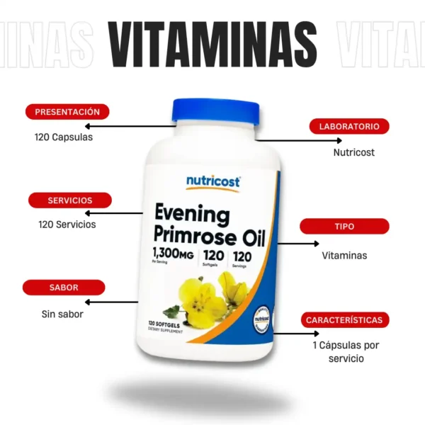 Aceite De Onagra 120 Capsulas Nutricost - Imagen 4