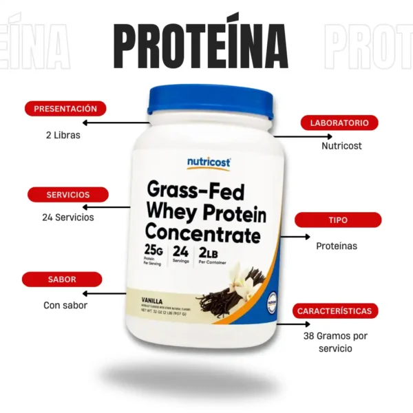 Grass-Fed Whey Protein Concentrate 2 Libras Nutricost - Imagen 4