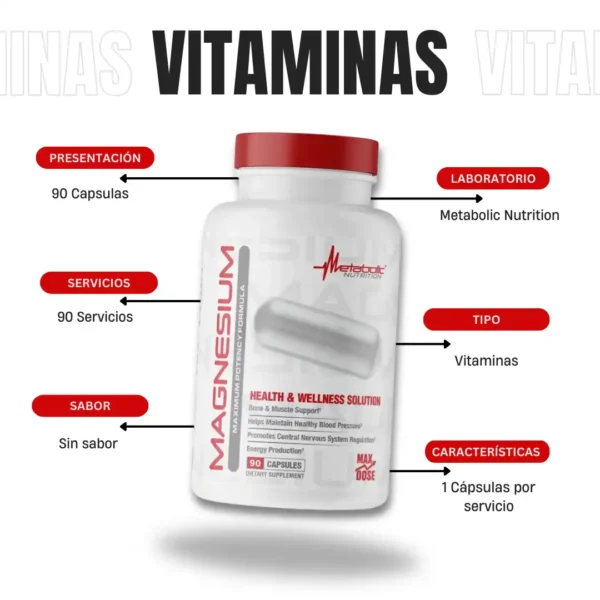Magnesio 90 Capsulas Metabolic Nutrition - Imagen 4
