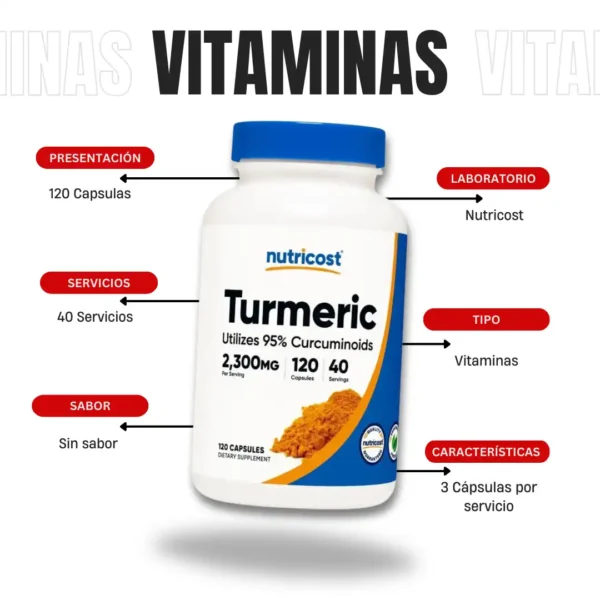 Curcuma 120 Capsulas Nutricost - Imagen 4