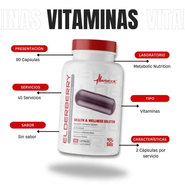 Elderberry 90 Capsulas Metabolic Nutrition - Imagen 4