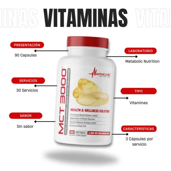MCT 3000 90 Capsulas Metabolic Nutrition - Imagen 4