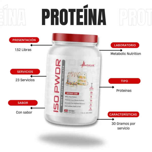Proteína Iso Pwdr 1.52 Libras Metabolic Nutrition - Imagen 4