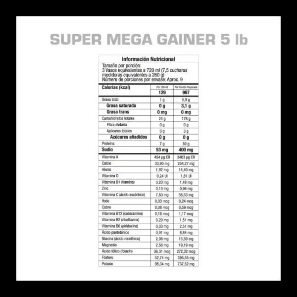 Proteína Super Mega Gainer 5 Libras GMN - Imagen 2