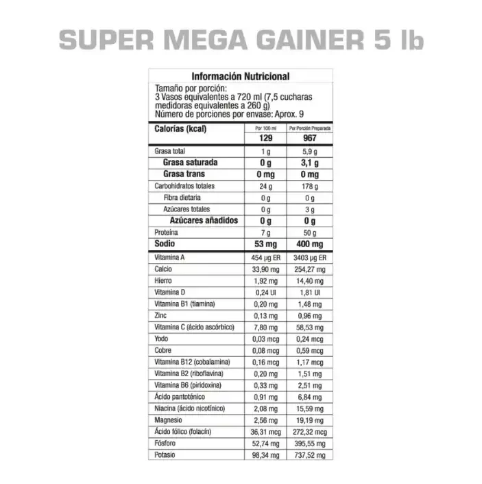 Proteína Super Mega Gainer 5 Libras GMN - Imagen 4
