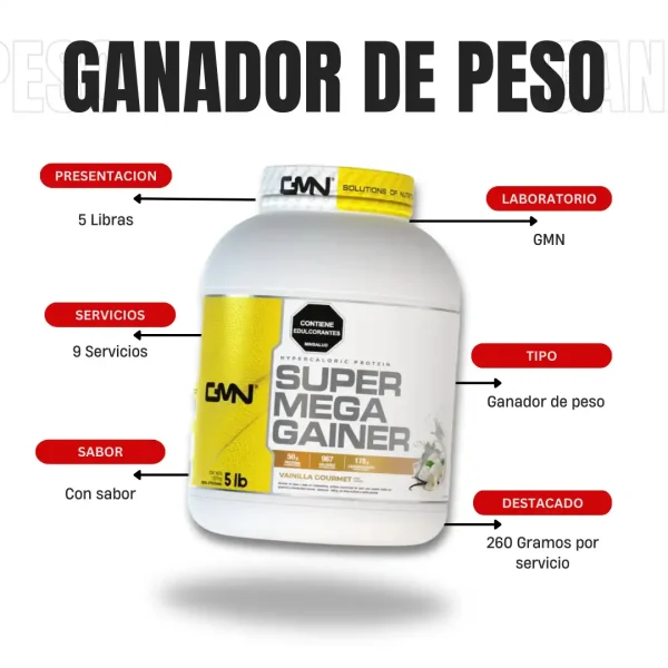 Proteína Super Mega Gainer 5 Libras GMN - Imagen 4