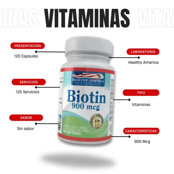 Biotina 900 Mcg 120 Capsulas Healthy America - Imagen 4