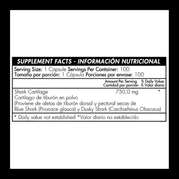 Cartilago De Tiburon 750 Mg 100 Capsulas Healthy America - Imagen 2