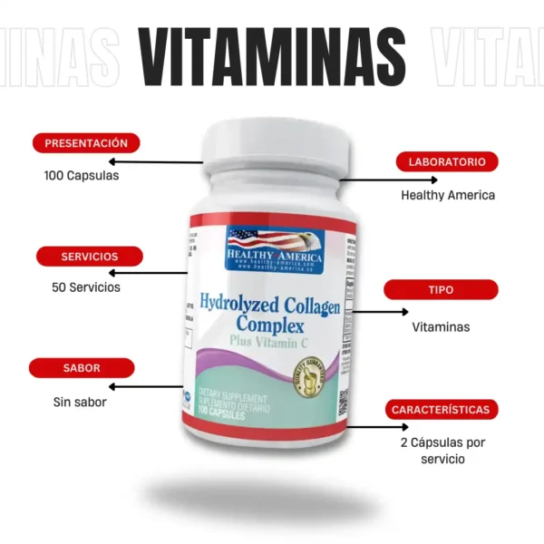 Colageno Hidrolizado + Vitamina C 100 Capsulas Healthy America - Imagen 4