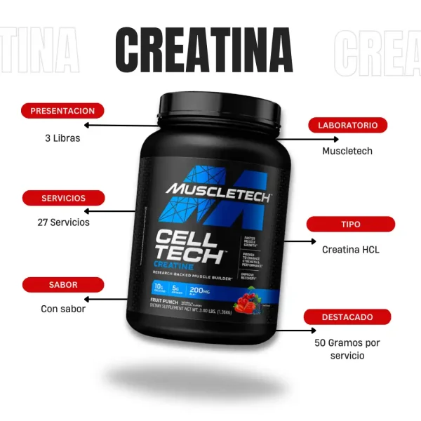 Creatina Cell-Tech 3 Libras 27 Servicios Muscletech - Imagen 4