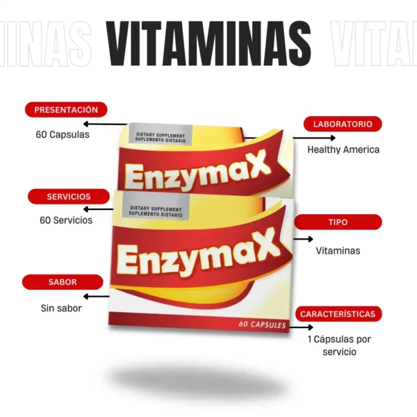 Enzymax 60 Capsulas Healthy America - Imagen 4