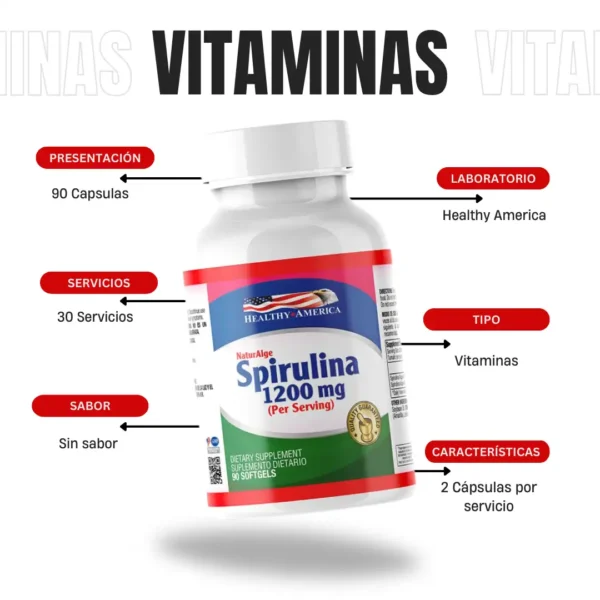 Espirulina 1200 Mg 90 Capsulas Healthy America - Imagen 4