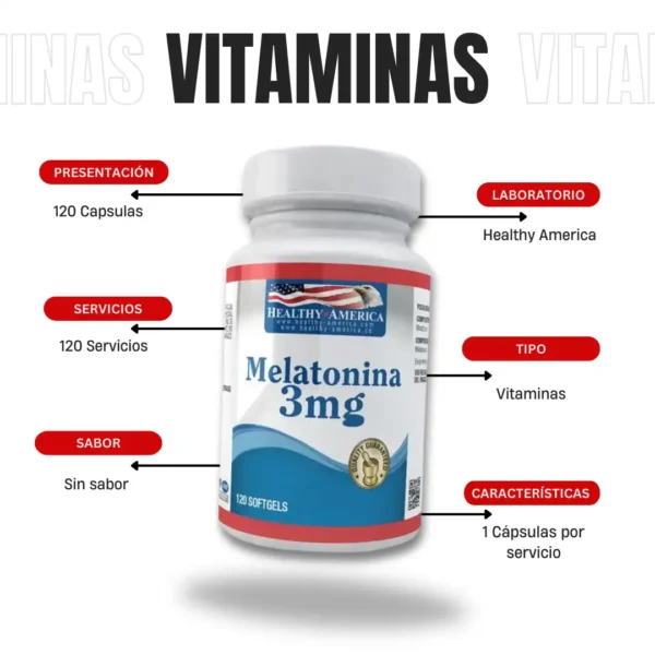 Melatonina 3 Mg 120 Capsulas Healthy America - Imagen 4