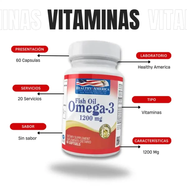 Omega 3 1200 Mg 60 Capsulas Healthy America - Imagen 5