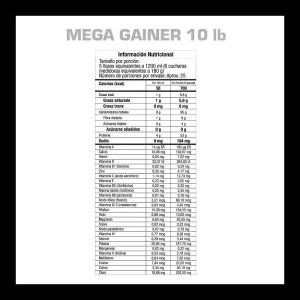 Proteína Mega Gainer 10 Libras GMN - Imagen 2