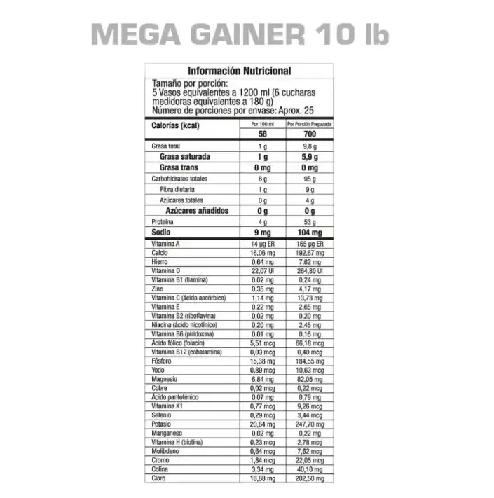 Proteína Mega Gainer 10 Libras GMN - Imagen 4