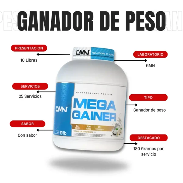 Proteína Mega Gainer 10 Libras GMN - Imagen 4