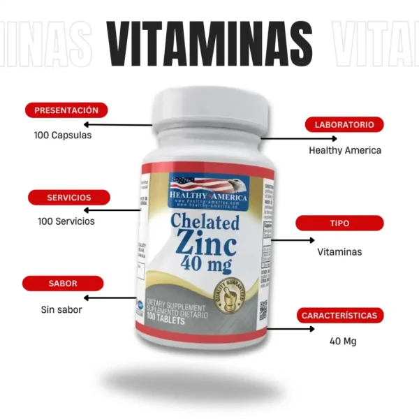 Zinc 40 Mg 100 Capsulas Healthy America - Imagen 4