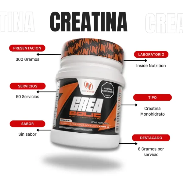 Creatina Crea Bolic 300 Gramos Inside Nutrition - Imagen 5