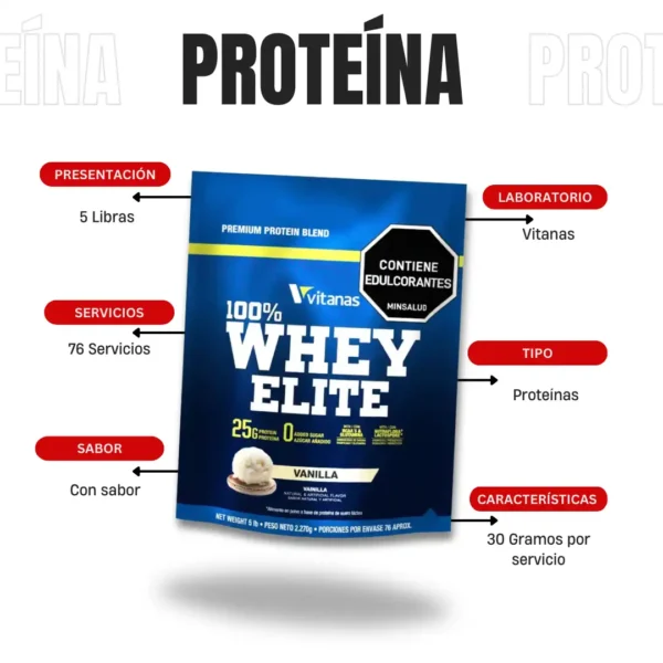 Proteína Whey Elite 5 Libras Vitanas - Imagen 4
