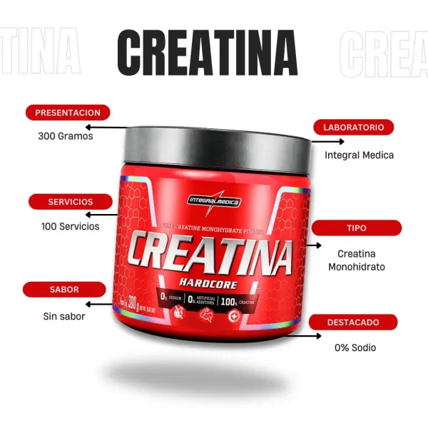 Creatina Hardcore 300 Gramos Integral Medica - Imagen 4