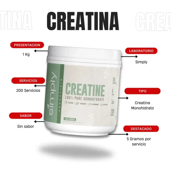 Creatina Monohidratada 1 Kg Simply - Imagen 4