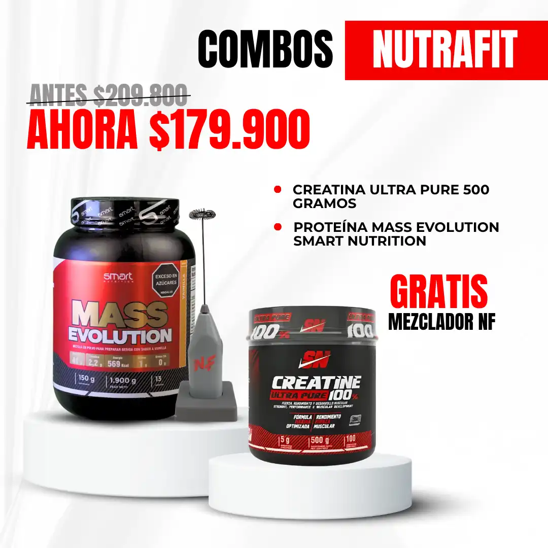 Combo Mass Evolution + Creatina Ultra Pure + Mezclador NF