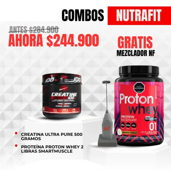 Combo Proton Whey + Creatina Ultra Pure + Mezclador NF