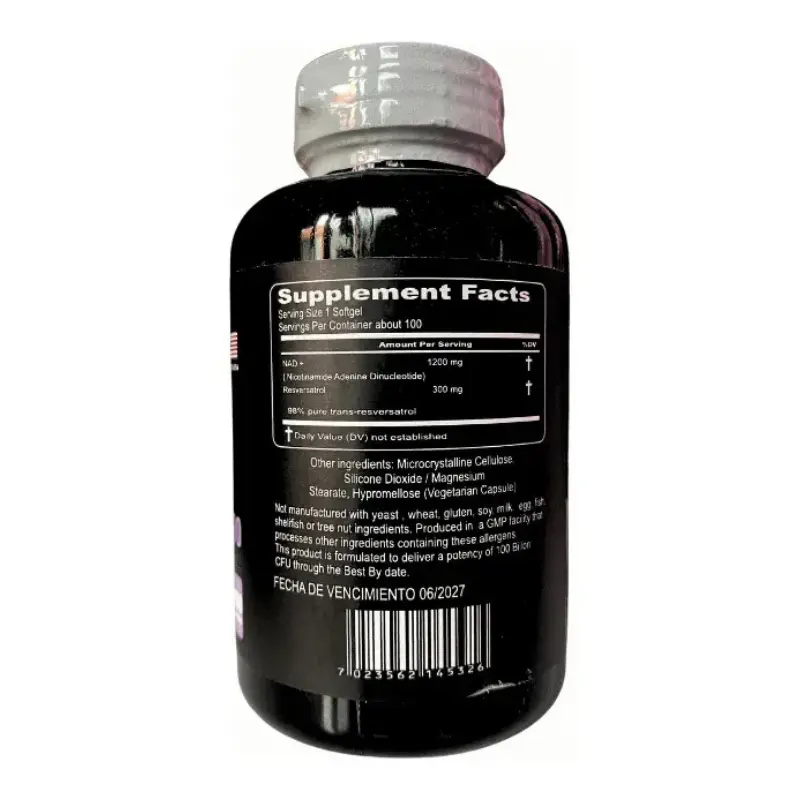 Resveratrol + NAD 1500 Mg 100 Cápsulas Premium Dietary Supplement - Imagen 2