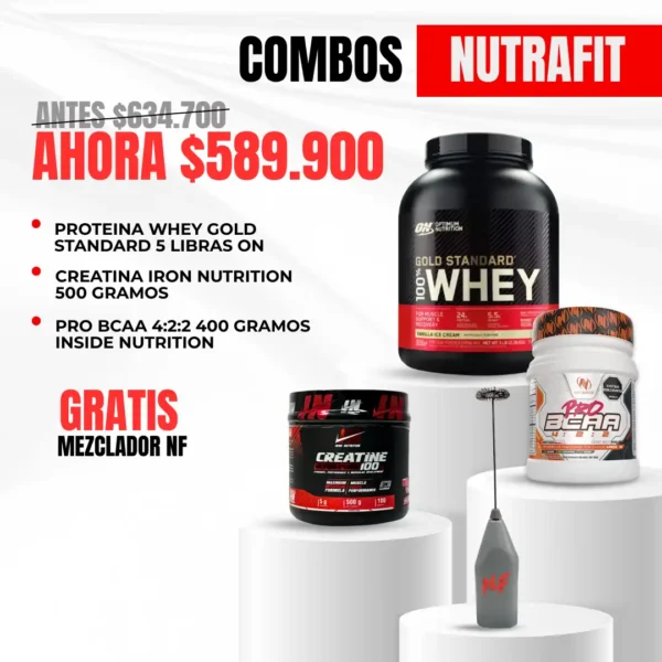 Combo Whey Gold Standard ON + Creatina Iron Nutrition + Pro Bcaa Inside Nutrition