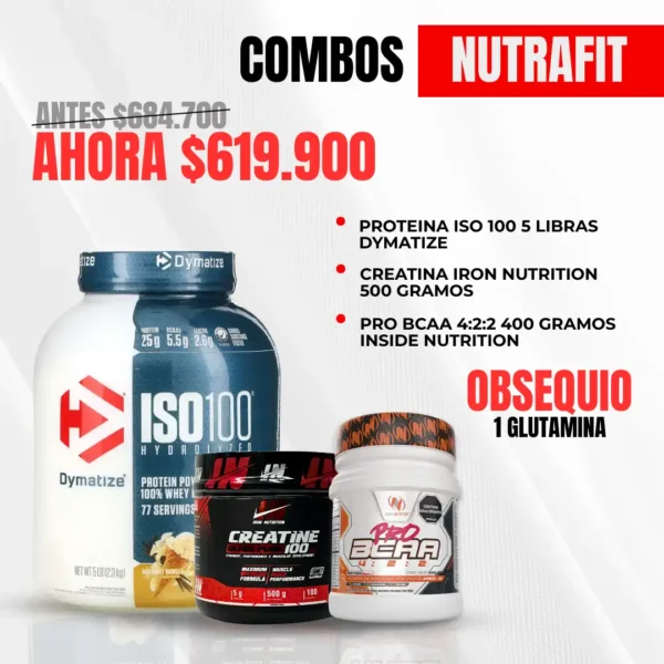 Combo Iso 100 Dymatize + Creatina Iron Nutrition + Pro Bcaa Inside Nutrition